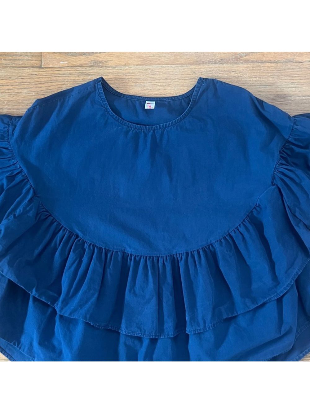 Princess Polly Navy Ruffle Sleeve Peplum Top Sz S